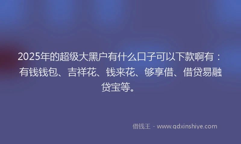 2025年的超级大黑户有什么口子可以下款啊有:有钱钱包、吉祥花、钱来花、够享借、借贷易融贷宝等。