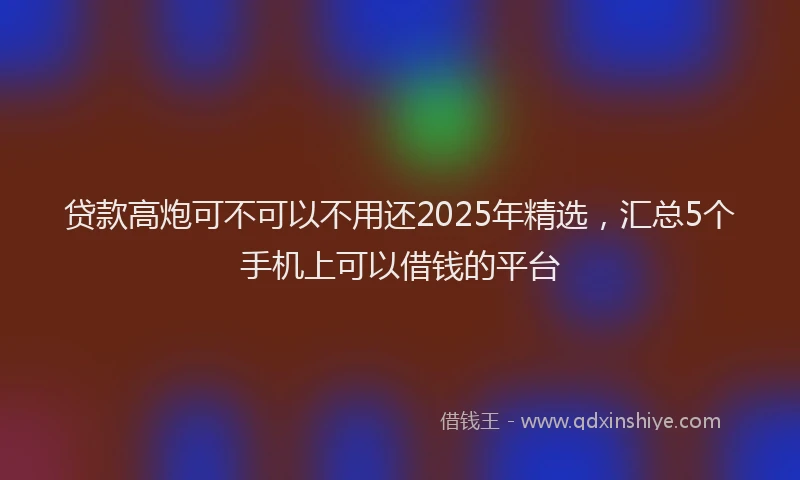 贷款高炮可不可以不用还2025年精选，汇总5个手机上可以借钱的平台