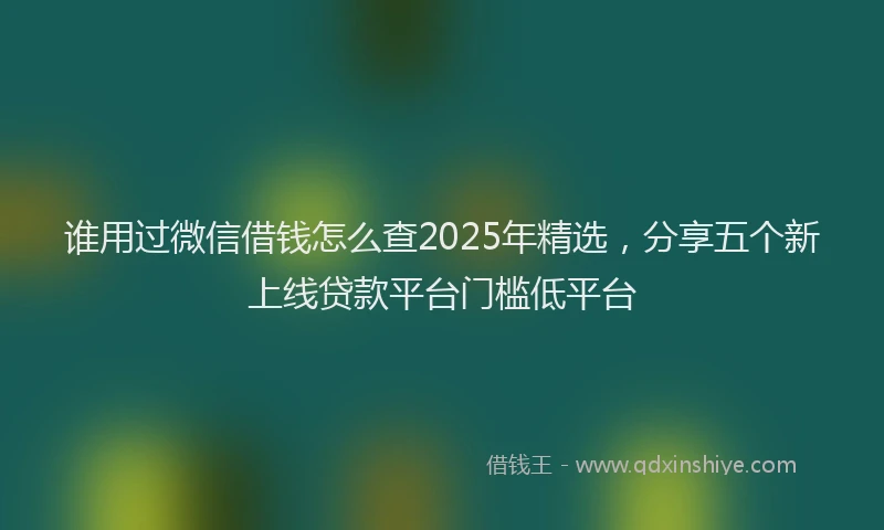 谁用过微信借钱怎么查2025年精选，分享五个新上线贷款平台门槛低平台