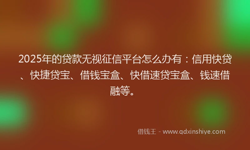 2025年的贷款无视征信平台怎么办有：信用快贷、快捷贷宝、借钱宝盒、快借速贷宝盒、钱速借融等。