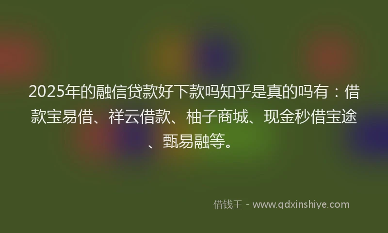 2025年的融信贷款好下款吗知乎是真的吗有：借款宝易借、祥云借款、柚子商城、现金秒借宝途、甄易融等。