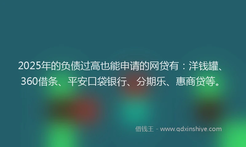 2025年的负债过高也能申请的网贷有：洋钱罐、360借条、平安口袋银行、分期乐、惠商贷等。