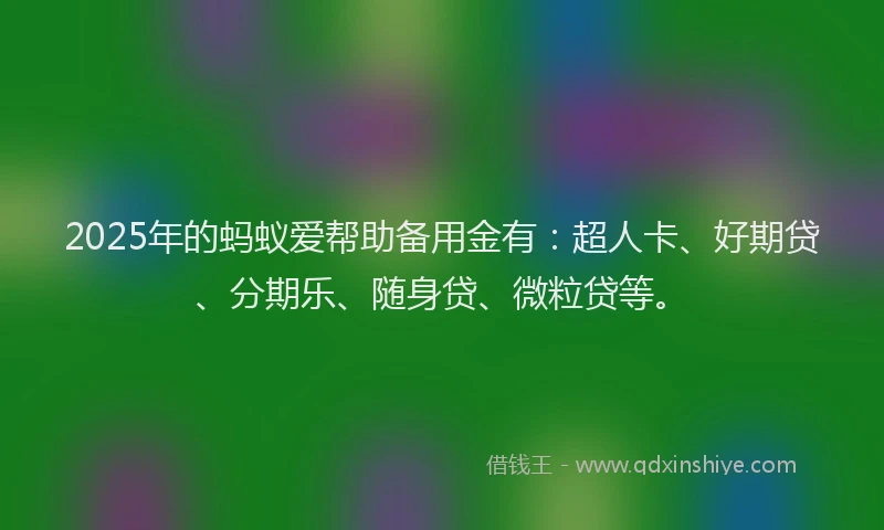 2025年的蚂蚁爱帮助备用金有：超人卡、好期贷、分期乐、随身贷、微粒贷等。