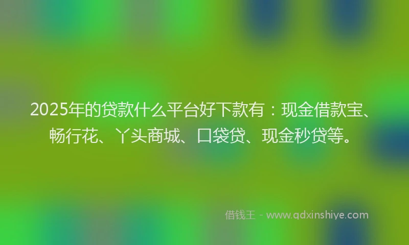 2025年的贷款什么平台好下款有：现金借款宝、畅行花、丫头商城、口袋贷、现金秒贷等。