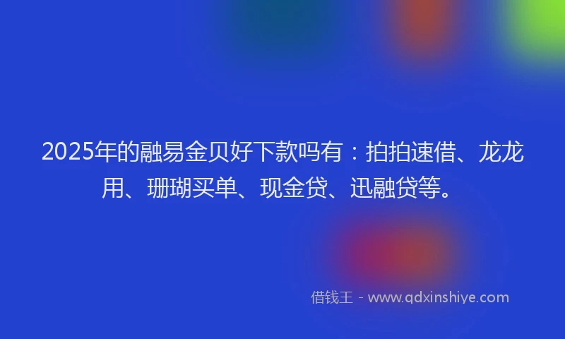 2025年的融易金贝好下款吗有：拍拍速借、龙龙用、珊瑚买单、现金贷、迅融贷等。
