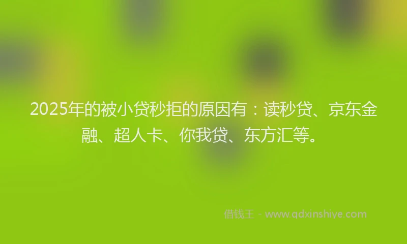 2025年的被小贷秒拒的原因有：读秒贷、京东金融、超人卡、你我贷、东方汇等。