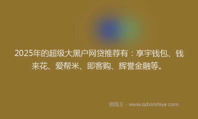 2025年的超级大黑户网贷推荐有：享宇钱包、钱来花、爱帮米、即客购、辉誉金融等。
