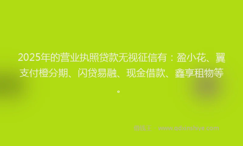 2025年的营业执照贷款无视征信有：盈小花、翼支付橙分期、闪贷易融、现金借款、鑫享租物等。