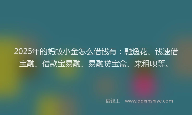 2025年的蚂蚁小金怎么借钱有：融逸花、钱速借宝融、借款宝易融、易融贷宝盒、来租呗等。