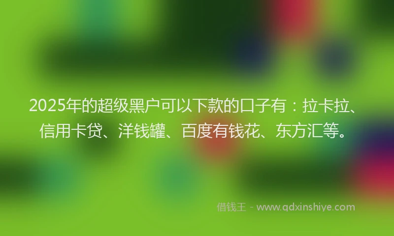 2025年的超级黑户可以下款的口子有：拉卡拉、信用卡贷、洋钱罐、百度有钱花、东方汇等。