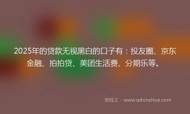 2025年的贷款无视黑白的口子有：投友圈、京东金融、拍拍贷、美团生活费、分期乐等。