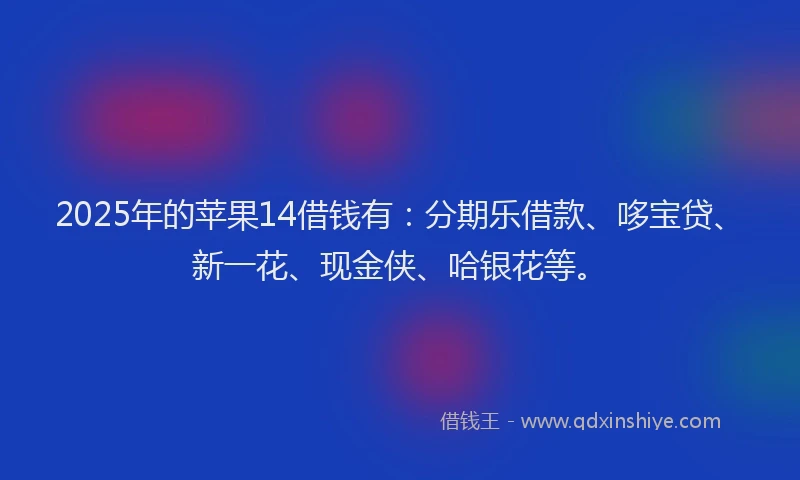 2025年的苹果14借钱有:分期乐借款、哆宝贷、新一花、现金侠、哈银花等。