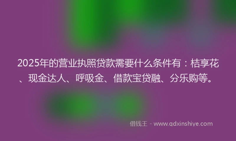 2025年的营业执照贷款需要什么条件有：桔享花、现金达人、呼吸金、借款宝贷融、分乐购等。