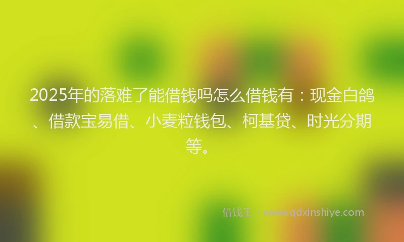 2025年的落难了能借钱吗怎么借钱有：现金白鸽、借款宝易借、小麦粒钱包、柯基贷、时光分期等。