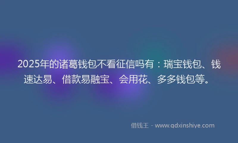 2025年的诸葛钱包不看征信吗有:瑞宝钱包、钱速达易、借款易融宝、会用花、多多钱包等。