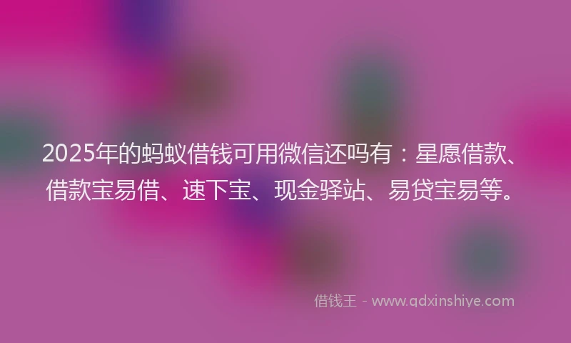 2025年的蚂蚁借钱可用微信还吗有:星愿借款、借款宝易借、速下宝、现金驿站、易贷宝易等。