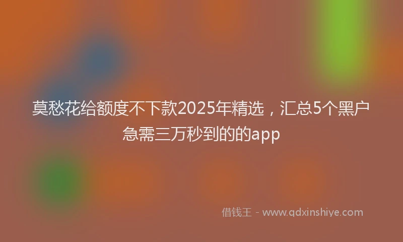 莫愁花给额度不下款2025年精选，汇总5个黑户急需三万秒到的的app