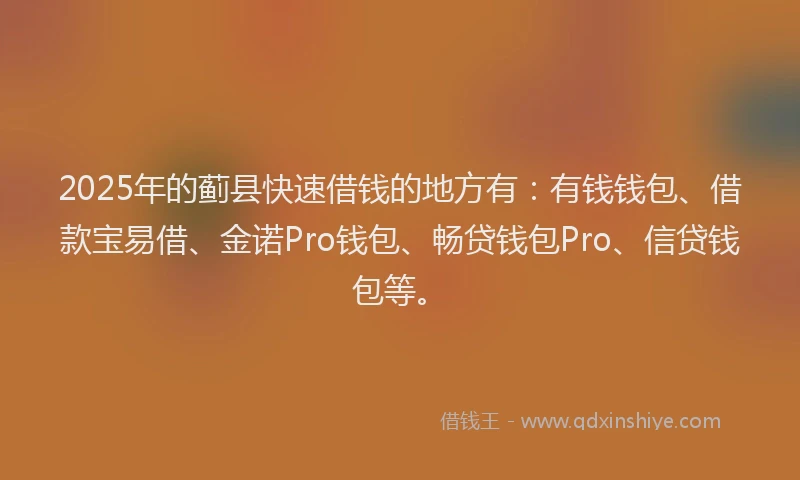 2025年的蓟县快速借钱的地方有：有钱钱包、借款宝易借、金诺Pro钱包、畅贷钱包Pro、信贷钱包等。