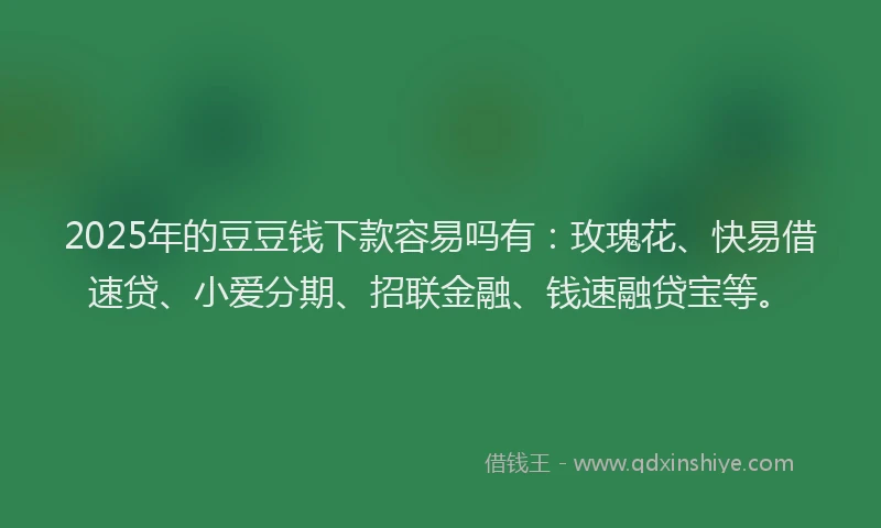 2025年的豆豆钱下款容易吗有:玫瑰花、快易借速贷、小爱分期、招联金融、钱速融贷宝等。
