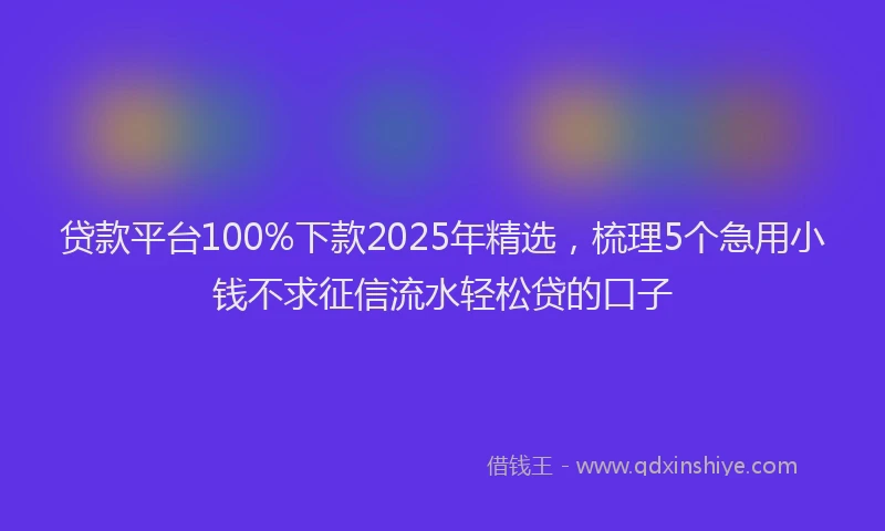 贷款平台100%下款2025年精选，梳理5个急用小钱不求征信流水轻松贷的口子