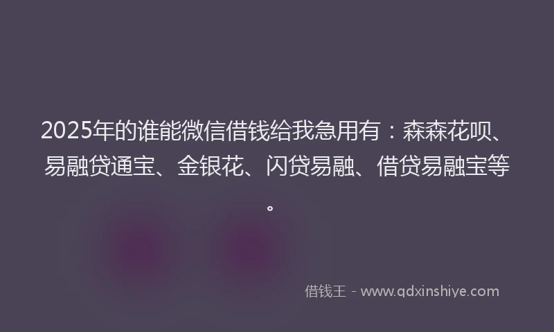 2025年的谁能微信借钱给我急用有：森森花呗、易融贷通宝、金银花、闪贷易融、借贷易融宝等。