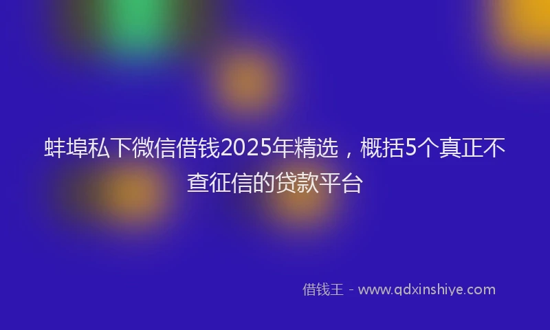蚌埠私下微信借钱2025年精选，概括5个真正不查征信的贷款平台