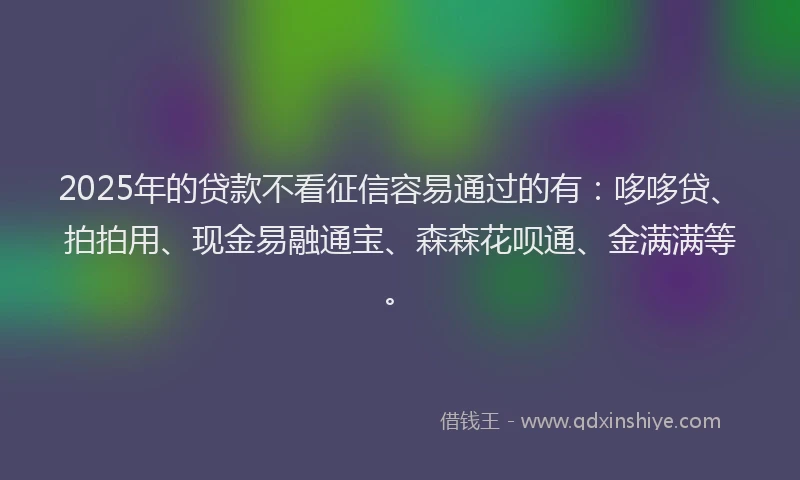 2025年的贷款不看征信容易通过的有：哆哆贷、拍拍用、现金易融通宝、森森花呗通、金满满等。