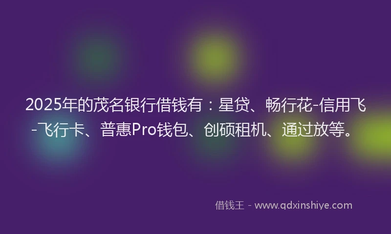 2025年的茂名银行借钱有：星贷、畅行花-信用飞-飞行卡、普惠Pro钱包、创硕租机、通过放等。