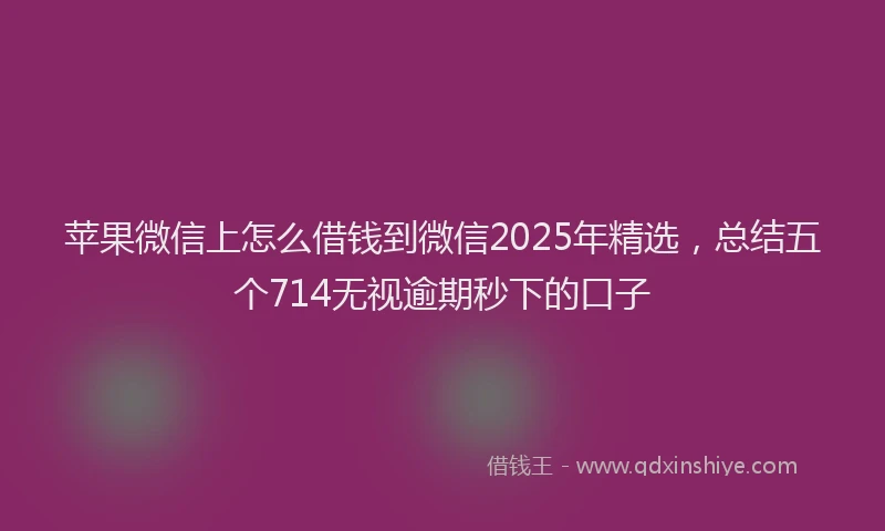 苹果微信上怎么借钱到微信2025年精选，总结五个714无视逾期秒下的口子