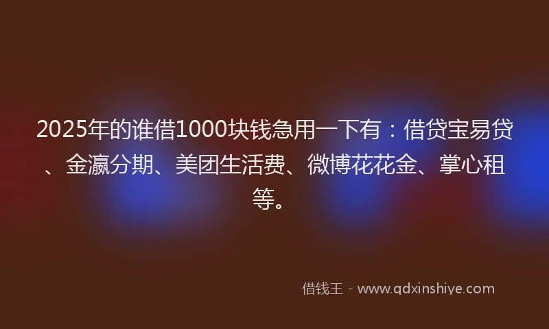 2025年的谁借1000块钱急用一下有：借贷宝易贷、金瀛分期、美团生活费、微博花花金、掌心租等。