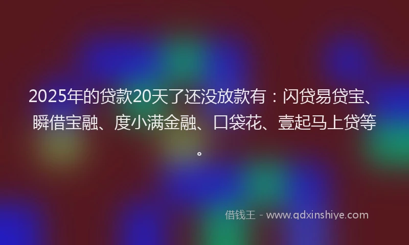 2025年的贷款20天了还没放款有：闪贷易贷宝、瞬借宝融、度小满金融、口袋花、壹起马上贷等。