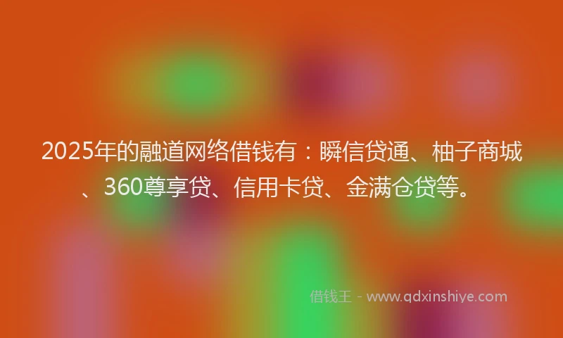 2025年的融道网络借钱有：瞬信贷通、柚子商城、360尊享贷、信用卡贷、金满仓贷等。