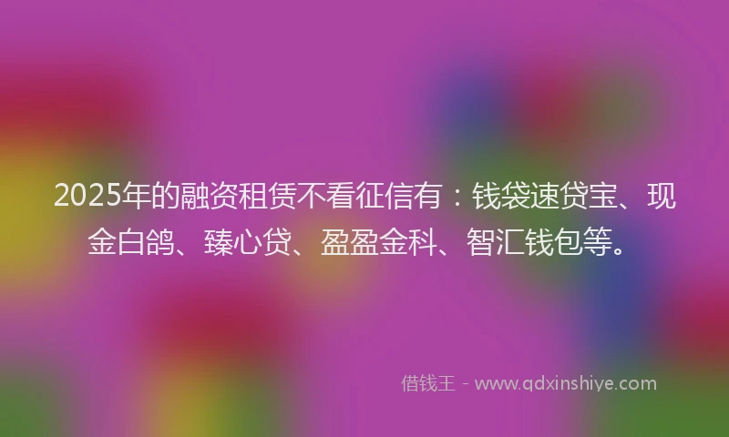 2025年的融资租赁不看征信有：钱袋速贷宝、现金白鸽、臻心贷、盈盈金科、智汇钱包等。