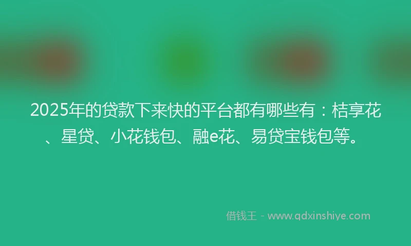 2025年的贷款下来快的平台都有哪些有：桔享花、星贷、小花钱包、融e花、易贷宝钱包等。