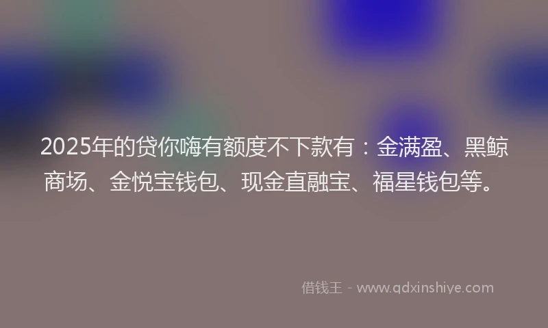 2025年的贷你嗨有额度不下款有：金满盈、黑鲸商场、金悦宝钱包、现金直融宝、福星钱包等。