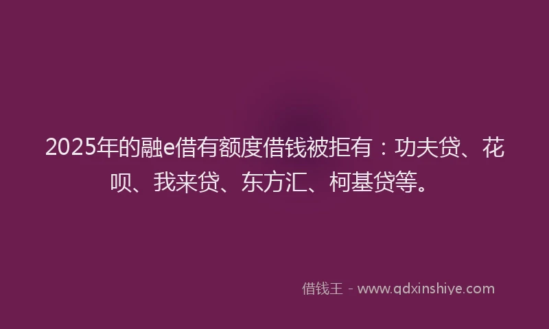 2025年的融e借有额度借钱被拒有：功夫贷、花呗、我来贷、东方汇、柯基贷等。