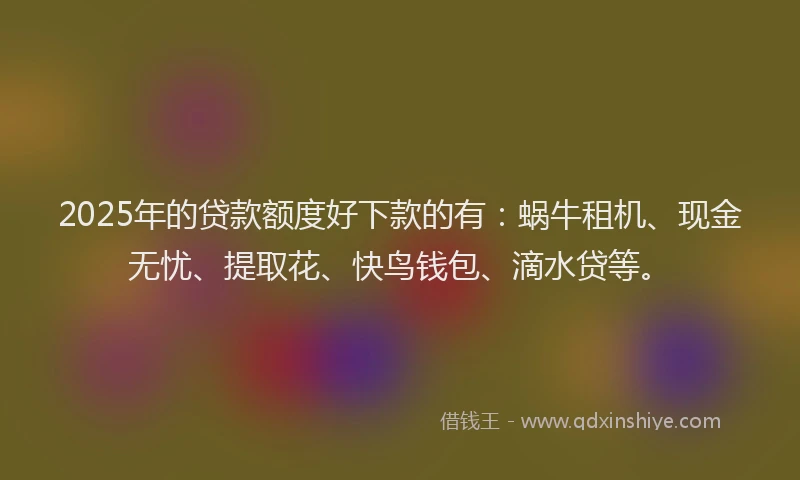 2025年的贷款额度好下款的有：蜗牛租机、现金无忧、提取花、快鸟钱包、滴水贷等。