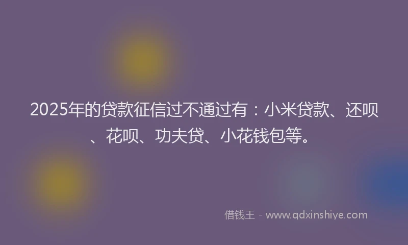 2025年的贷款征信过不通过有：小米贷款、还呗、花呗、功夫贷、小花钱包等。