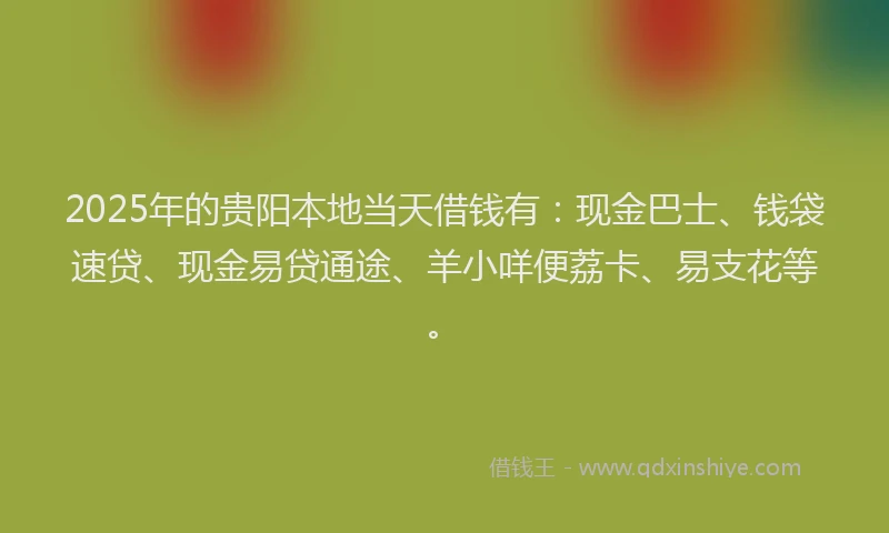 2025年的贵阳本地当天借钱有：现金巴士、钱袋速贷、现金易贷通途、羊小咩便荔卡、易支花等。