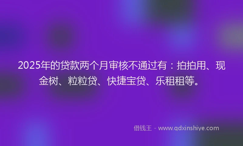 2025年的贷款两个月审核不通过有：拍拍用、现金树、粒粒贷、快捷宝贷、乐租租等。