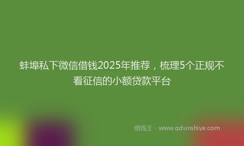 蚌埠私下微信借钱2025年推荐，梳理5个正规不看征信的小额贷款平台