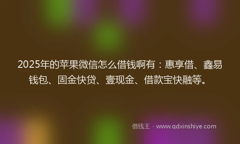 2025年的苹果微信怎么借钱啊有：惠享借、鑫易钱包、固金快贷、壹现金、借款宝快融等。