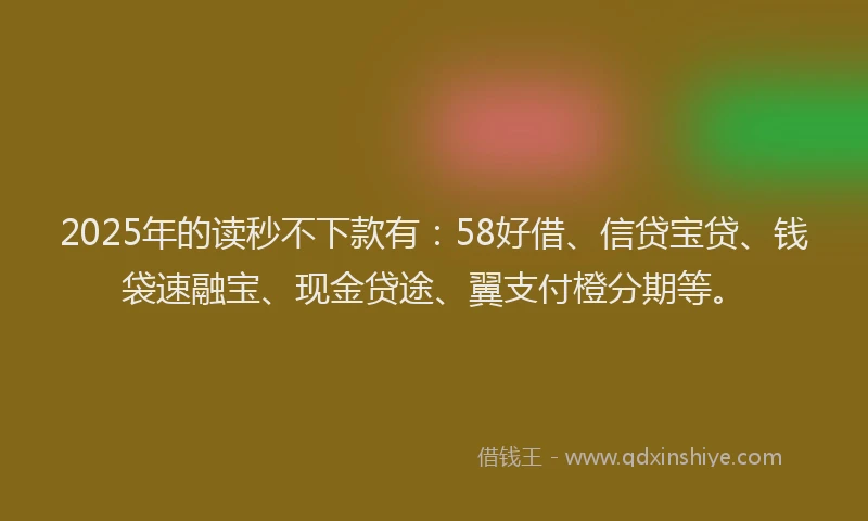 2025年的读秒不下款有：58好借、信贷宝贷、钱袋速融宝、现金贷途、翼支付橙分期等。