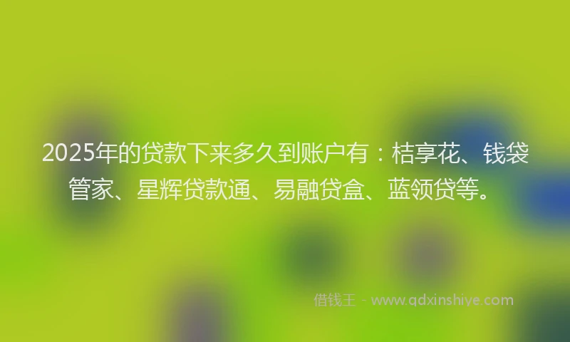 2025年的贷款下来多久到账户有：桔享花、钱袋管家、星辉贷款通、易融贷盒、蓝领贷等。