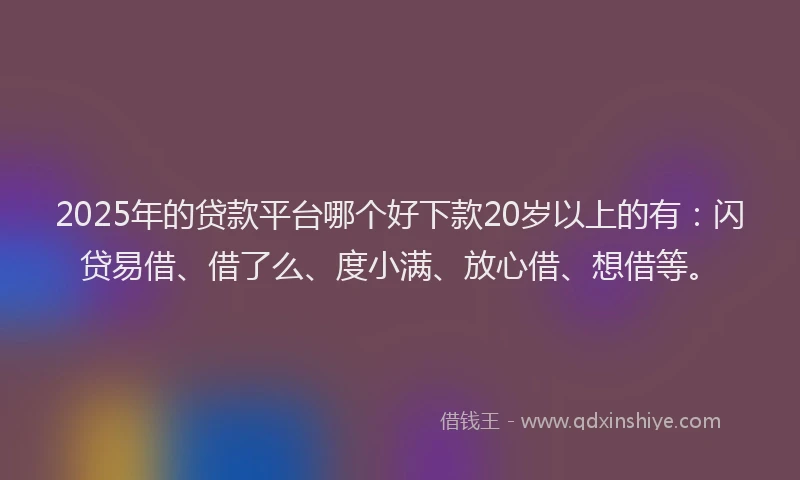 2025年的贷款平台哪个好下款20岁以上的有：闪贷易借、借了么、度小满、放心借、想借等。