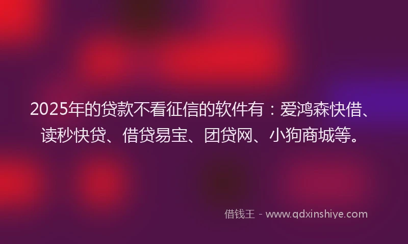 2025年的贷款不看征信的软件有：爱鸿森快借、读秒快贷、借贷易宝、团贷网、小狗商城等。