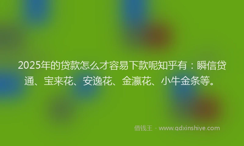 2025年的贷款怎么才容易下款呢知乎有：瞬信贷通、宝来花、安逸花、金瀛花、小牛金条等。