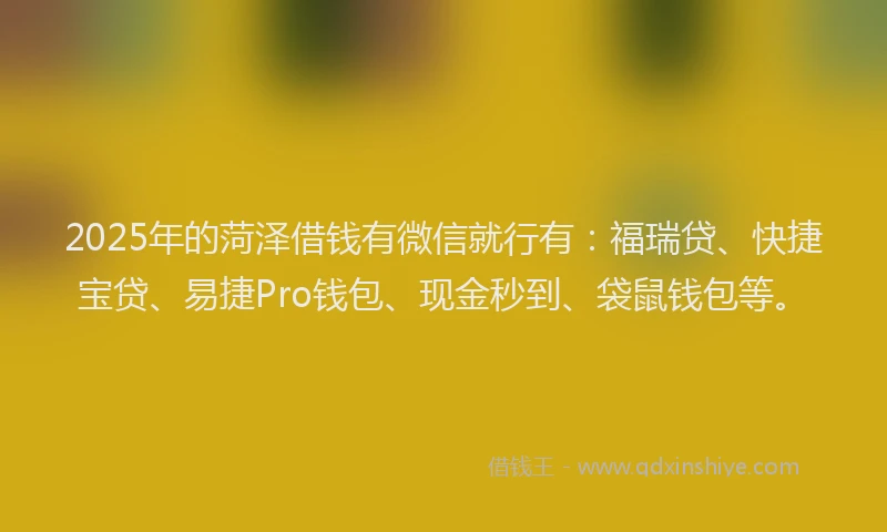 2025年的菏泽借钱有微信就行有：福瑞贷、快捷宝贷、易捷Pro钱包、现金秒到、袋鼠钱包等。