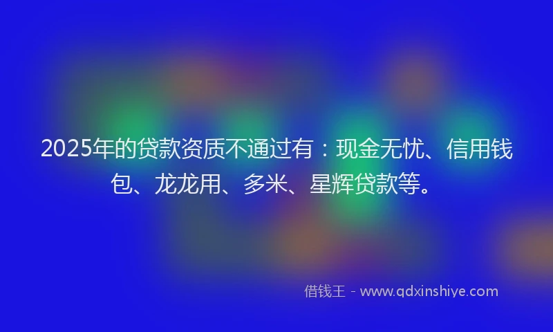 2025年的贷款资质不通过有：现金无忧、信用钱包、龙龙用、多米、星辉贷款等。