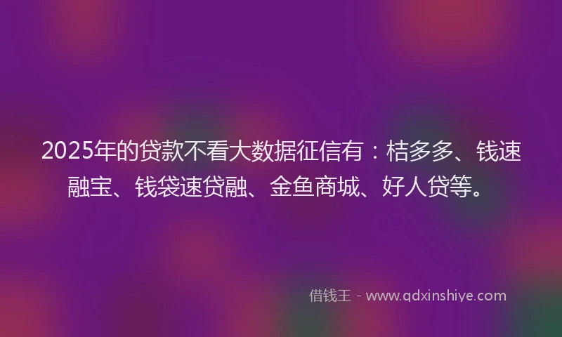 2025年的贷款不看大数据征信有：桔多多、钱速融宝、钱袋速贷融、金鱼商城、好人贷等。